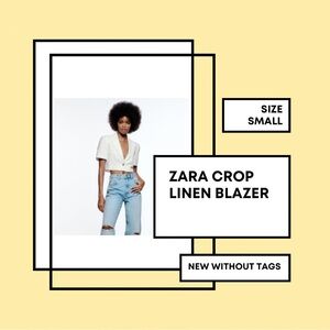 ZARA LINEN BLEND CROP BLAZER IN OYSTER WHITE SIZE SMALL